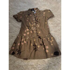 Baby Gap Brown Floral Print Corduroy Short Sleeve Dress 18-24 Months